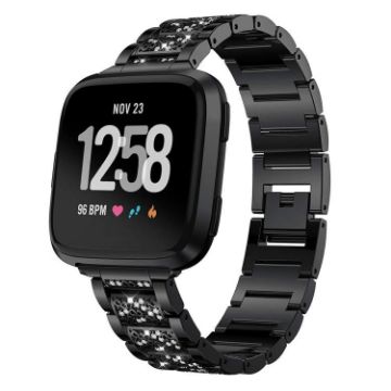 Fitbit Versa 4/3/Sense 2/1 Diamond Jewelry Stainless Steel Band Black - 1