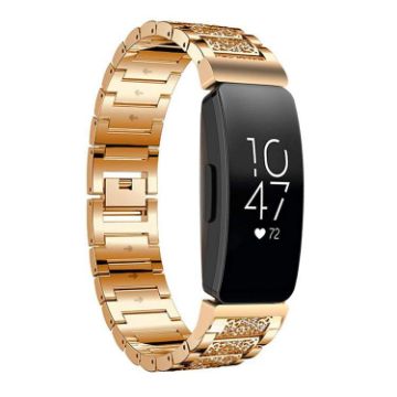 Fitbit Inspire 2/Ace 3 Rose Gold Diamond Stainless Steel Watch Band - 1