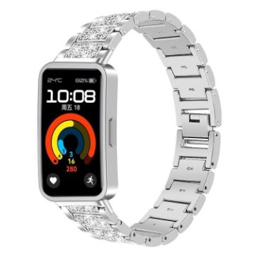 Huawei Band 10/9/8 14mm Diamond Jewelry Stainless Steel Watch Band Silver - 1