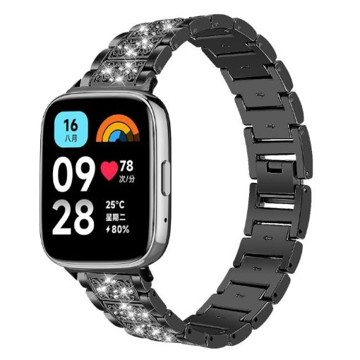 Redmi Watch 3 Active/Lite 20mm Diamond Jewelry Steel Band (Black) - 1
