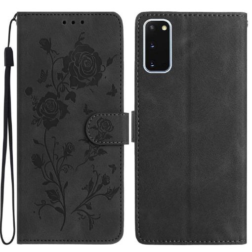 Samsung Galaxy S20 5G Black Leather Case with Rose Flower Embossing - 1