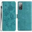 Samsung Galaxy S20 FE 5G Green Rose Embossed Leather Phone Case - 1