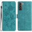 Samsung Galaxy S21 5G Green Rose Embossed Leather Phone Case - 1
