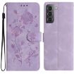 Samsung Galaxy S21 5G Light Purple Rose Embossed Leather Phone Case - 1