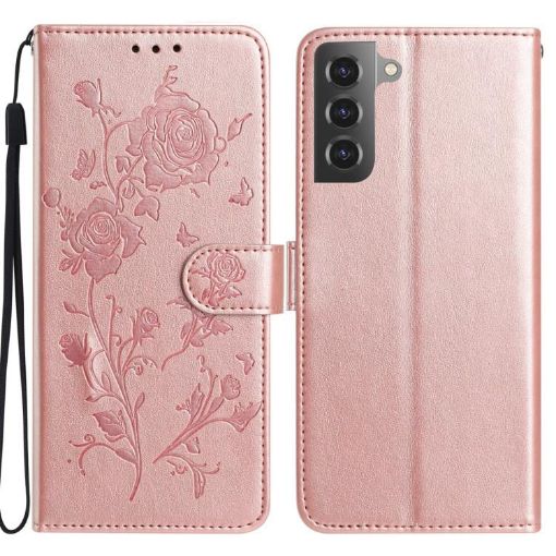 Samsung Galaxy S21+ 5G Rose Gold Leather Case with Flower Embossing - 1