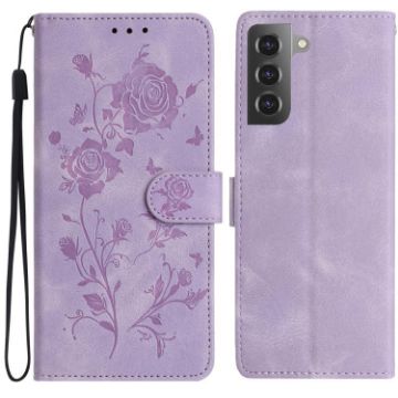 Samsung Galaxy S21+ 5G Light Purple Rose Embossed Leather Case - 1
