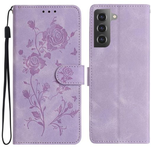 Samsung Galaxy S21+ 5G Light Purple Rose Embossed Leather Case - 1