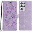 Samsung Galaxy S21 Ultra 5G Light Purple Rose Embossed Leather Case - 1