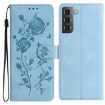 Samsung Galaxy S22 5G Sky Blue Rose Embossed Leather Phone Case - 1