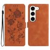 Samsung Galaxy S23 5G Brown Rose Flower Embossed Leather Phone Case - 1