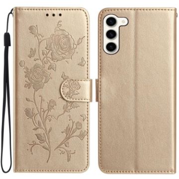 Samsung Galaxy S23+ 5G Gold Rose Embossed Leather Phone Case - 1