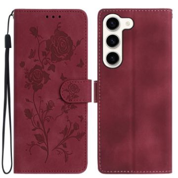 Samsung Galaxy S23+ 5G Red Rose Embossed Leather Phone Case - 1