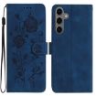 Samsung Galaxy S24 5G Dark Blue Rose Embossed Leather Phone Case - 1