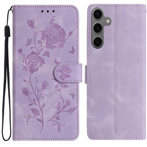 Samsung Galaxy S24 5G Light Purple Rose Embossed Leather Phone Case - 1