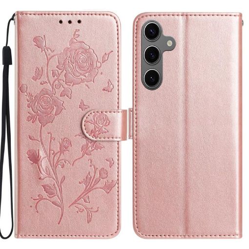 Samsung Galaxy S24+ 5G Rose Gold Flower Embossed Leather Case - 1