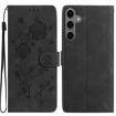 Samsung Galaxy S24+ 5G Black Leather Case with Rose Flower Embossing - 1