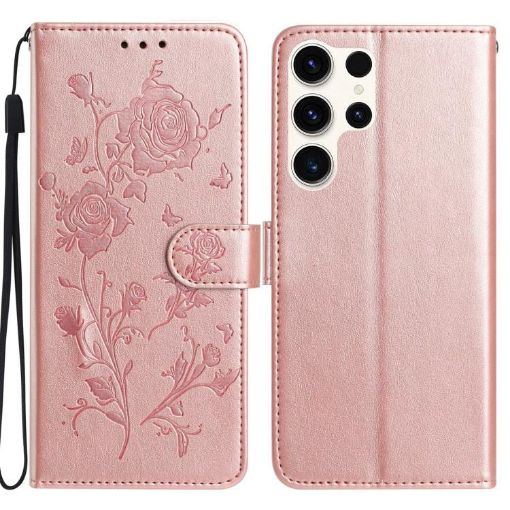 Samsung Galaxy S24 Ultra 5G Rose Flower Leather Case Rose Gold - 1