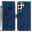 Samsung Galaxy S24 Ultra 5G Dark Blue Rose Embossed Leather Case - 1