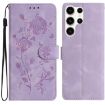 Samsung Galaxy S24 Ultra 5G Leather Case Rose Flower Embossed Purple - 1