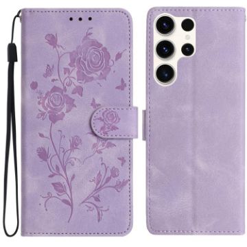 Samsung Galaxy S24 Ultra 5G Leather Case Rose Flower Embossed Purple - 1