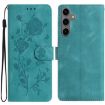 Samsung Galaxy S25 5G Green Rose Embossed Leather Phone Case - 1