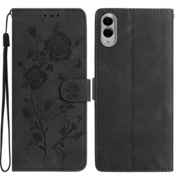 Samsung Galaxy S25 Edge 5G Black Leather Case with Rose Flower Pattern - 1