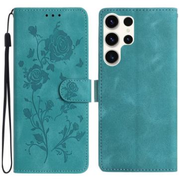 Samsung Galaxy S25 Ultra 5G Green Rose Embossed Leather Phone Case - 1