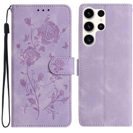 Samsung Galaxy S25 Ultra 5G Leather Case Rose Flower Emboss Light Purple - 1