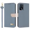 OPPO A16 Light Blue Leather Phone Case with Metal Bow & Hand Strap - 1
