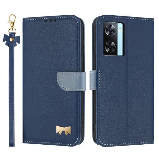 OPPO A77/A57 4G Global Leather Phone Case with Strap - Dark Blue - 1