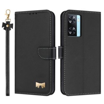 OPPO A77/A57 4G Global Leather Phone Case with Hand Strap - Black - 1
