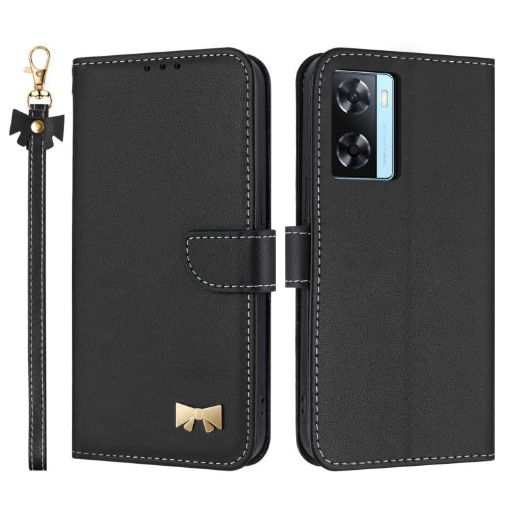 OPPO A77/A57 4G Global Leather Phone Case with Hand Strap - Black - 1