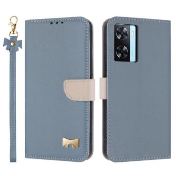 OPPO A77/A57 4G Leather Phone Case with Hand Strap - Light Blue - 1