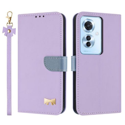 OPPO Reno11 F/F21 Pro India Purple Leather Phone Case with Hand Strap - 1