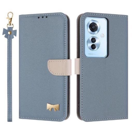 OPPO Reno11 F/F21 Pro India Light Blue Leather Phone Case with Strap - 1