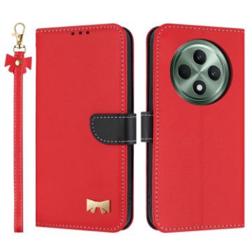 OPPO Reno12 F Global Red Leather Phone Case with Hand Strap - 1