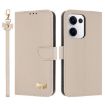 OPPO Reno13 5G Apricot Leather Phone Case with Metal Bow & Hand Strap - 1