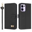 OPPO Reno13 F Global Black Leather Phone Case with Hand Strap - 1