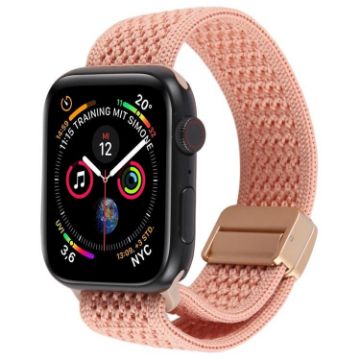Apple Watch Band 46/49/45/44mm Magnetic Buckle Knitted Nylon Pink - 1