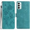 Samsung Galaxy M23 Green Leather Case with Rose Flower Embossing - 1
