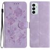 Samsung Galaxy M23 Light Purple Rose Embossed Leather Phone Case - 1