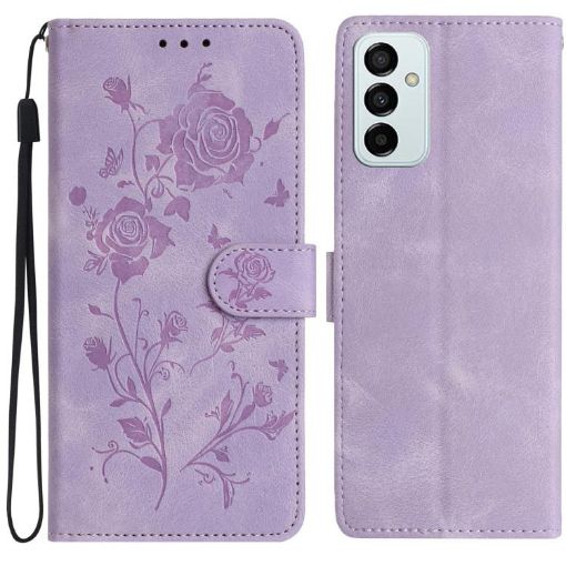 Samsung Galaxy M23 Light Purple Rose Embossed Leather Phone Case - 1