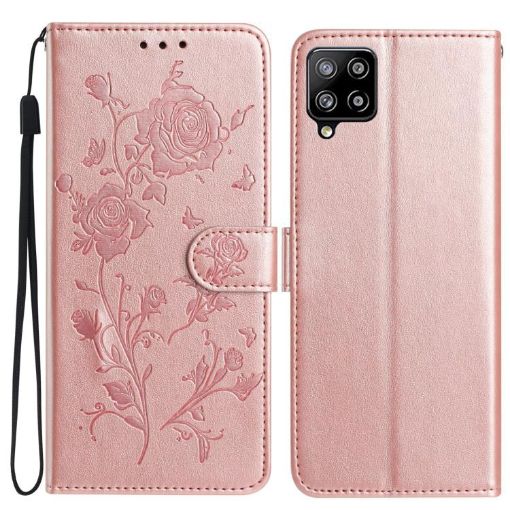 Samsung Galaxy M32 Rose Gold Leather Case - Rose Flower Embossed Pattern - 1