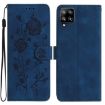 Samsung Galaxy M32 Dark Blue Rose Embossed Leather Phone Case - 1