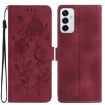 Samsung Galaxy M52 Red Rose Flower Embossed Leather Phone Case - 1