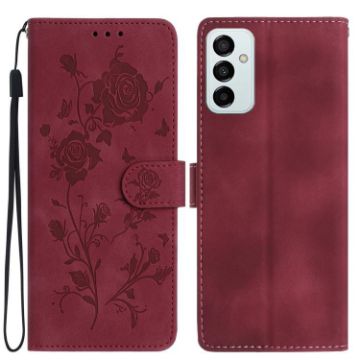 Samsung Galaxy M52 Red Rose Flower Embossed Leather Phone Case - 1