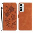 Samsung Galaxy M52 Brown Leather Case with Rose Flower Embossing - 1