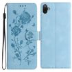 Samsung Galaxy F06 Sky Blue Rose Embossing Leather Phone Case - 1