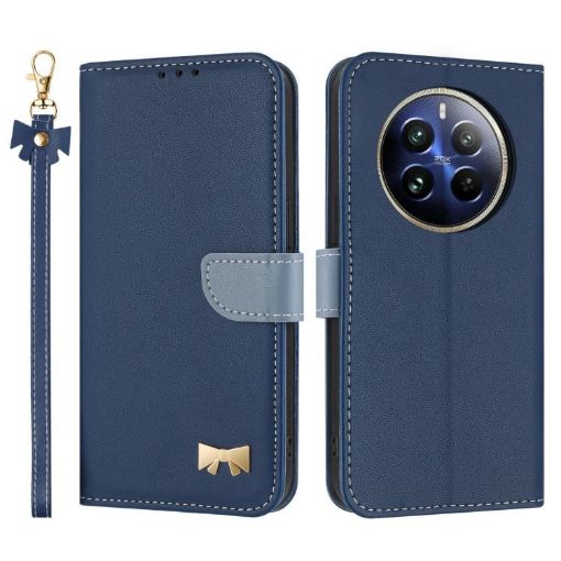 Realme 12+ 5G/12 4G/P1 Dark Blue Leather Phone Case with Hand Strap - 1