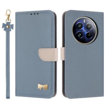 Realme 12+ 5G/12 4G/P1 Light Blue Leather Phone Case with Hand Strap - 1